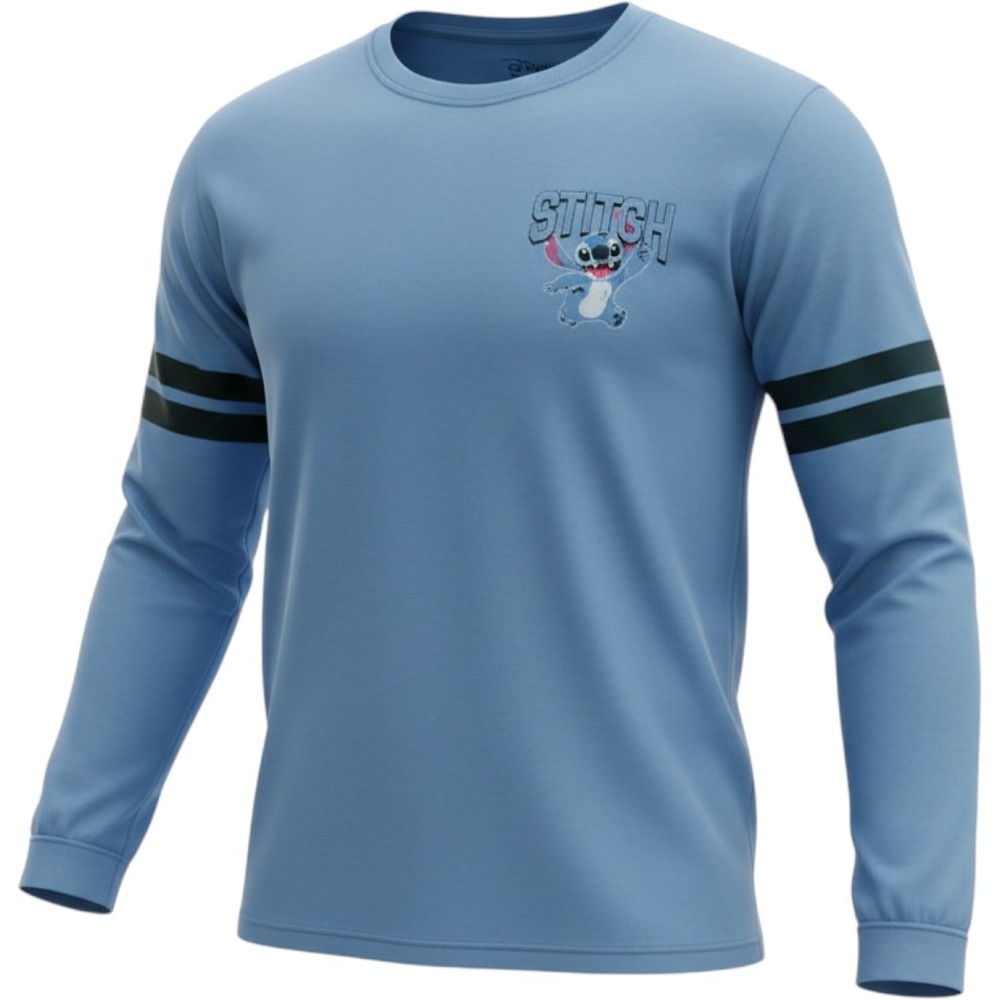Disney Lilo and Stitch Blue Long Sleeve Graphic Tee Shirt 626 Varsity XS/S